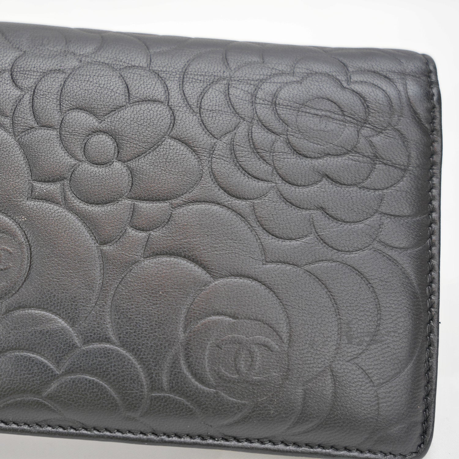 Chanel Camellia Long Wallet in Black with Silver Hardware 