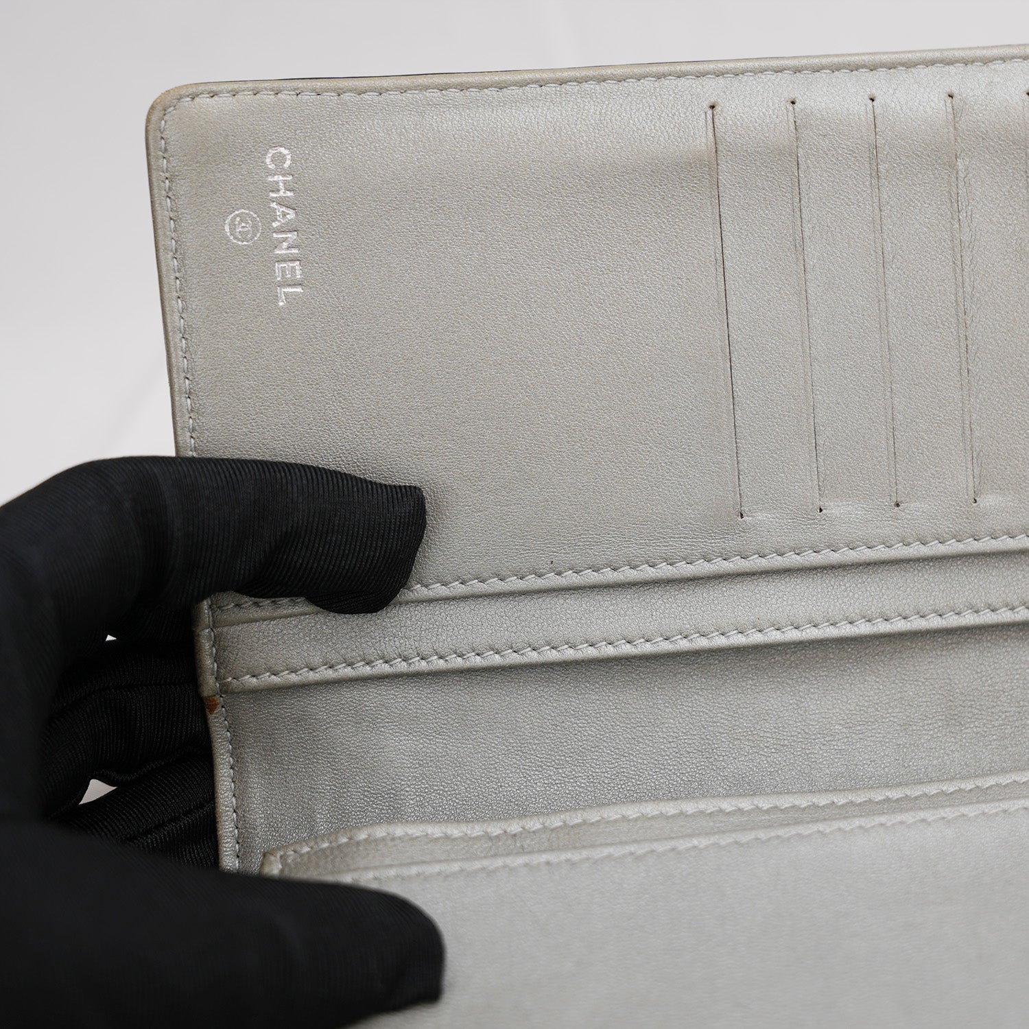 Chanel Camellia Long Wallet in Black with Silver Hardware 