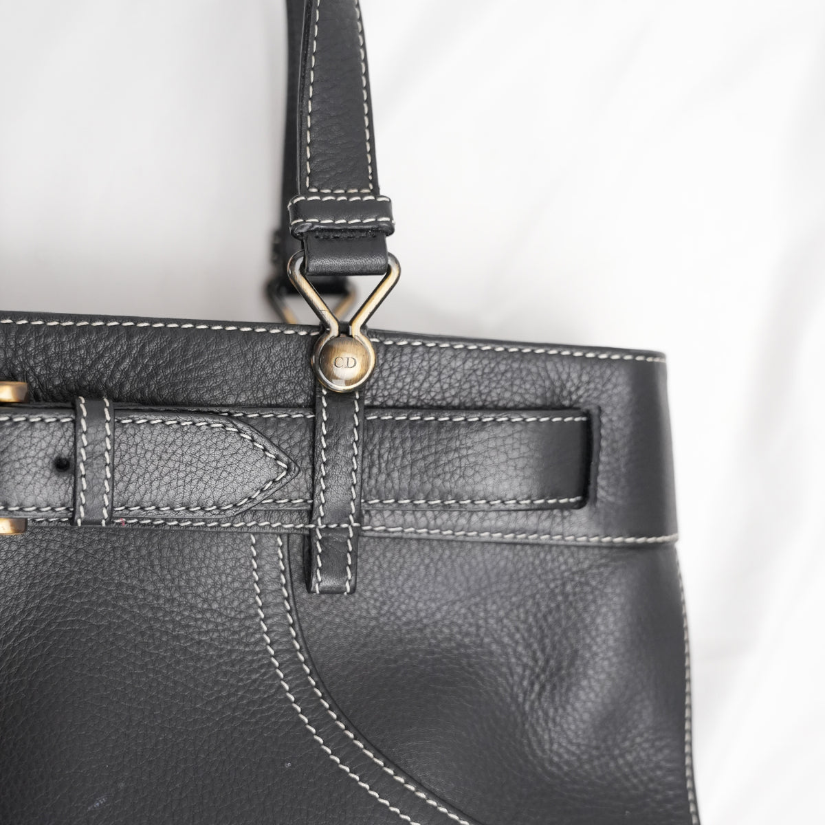 Christian Dior Vintage Tote Orizzontale in Pelle Nera con Cintura