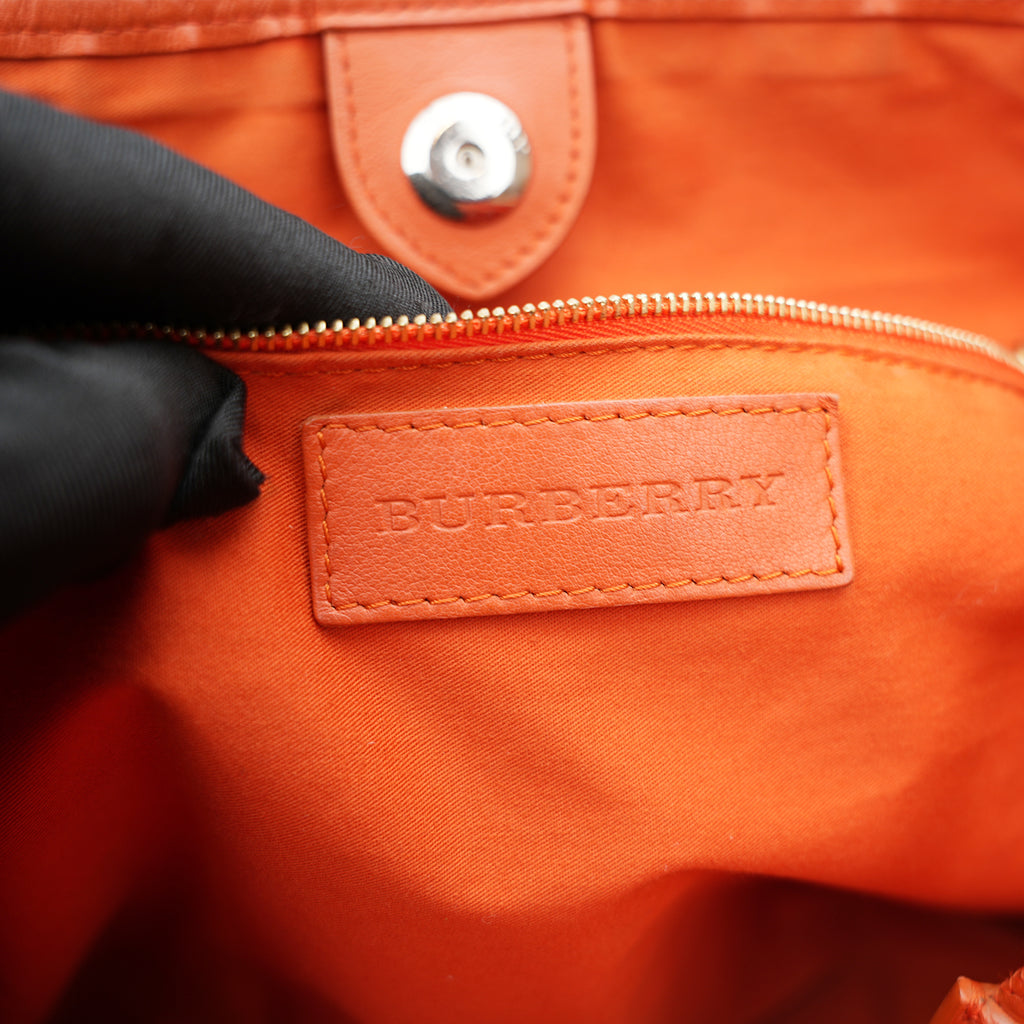 Burberry Borsa a Spalla Nova Check Beige con Dettagli Arancioni in Pelle