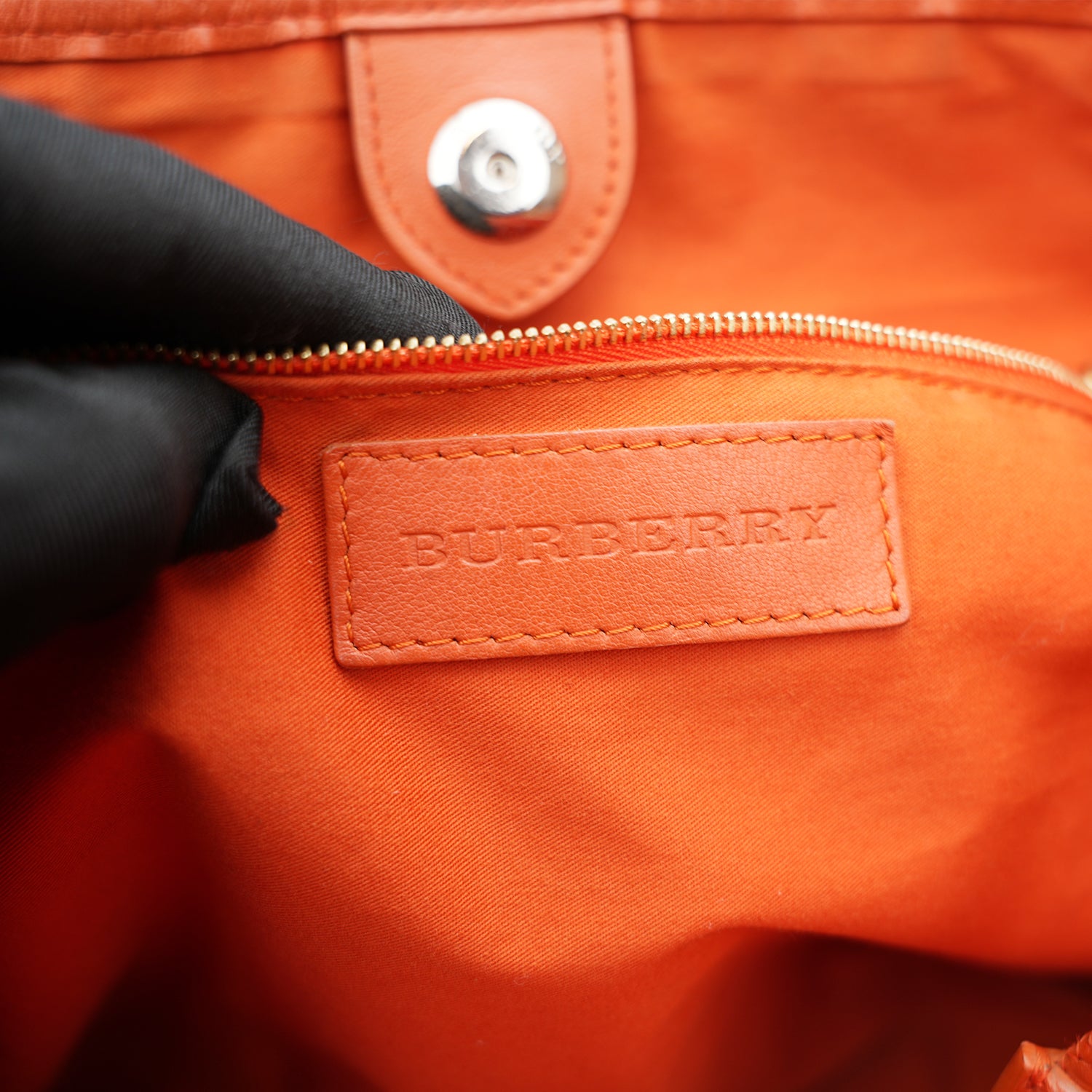 Burberry Borsa a Spalla Nova Check Beige con Dettagli Arancioni in Pelle