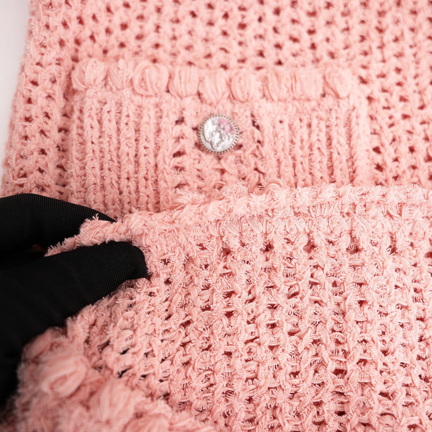 chanel pink knit dress Chanel Open-Knit Pocket Dress – BRAND ON VINTAGE