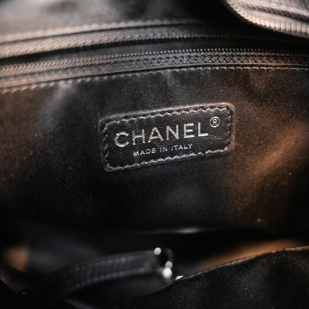 Chanel Paris Biarritz Small Tote White Black Canvas Shoulder Bag CC Medallion