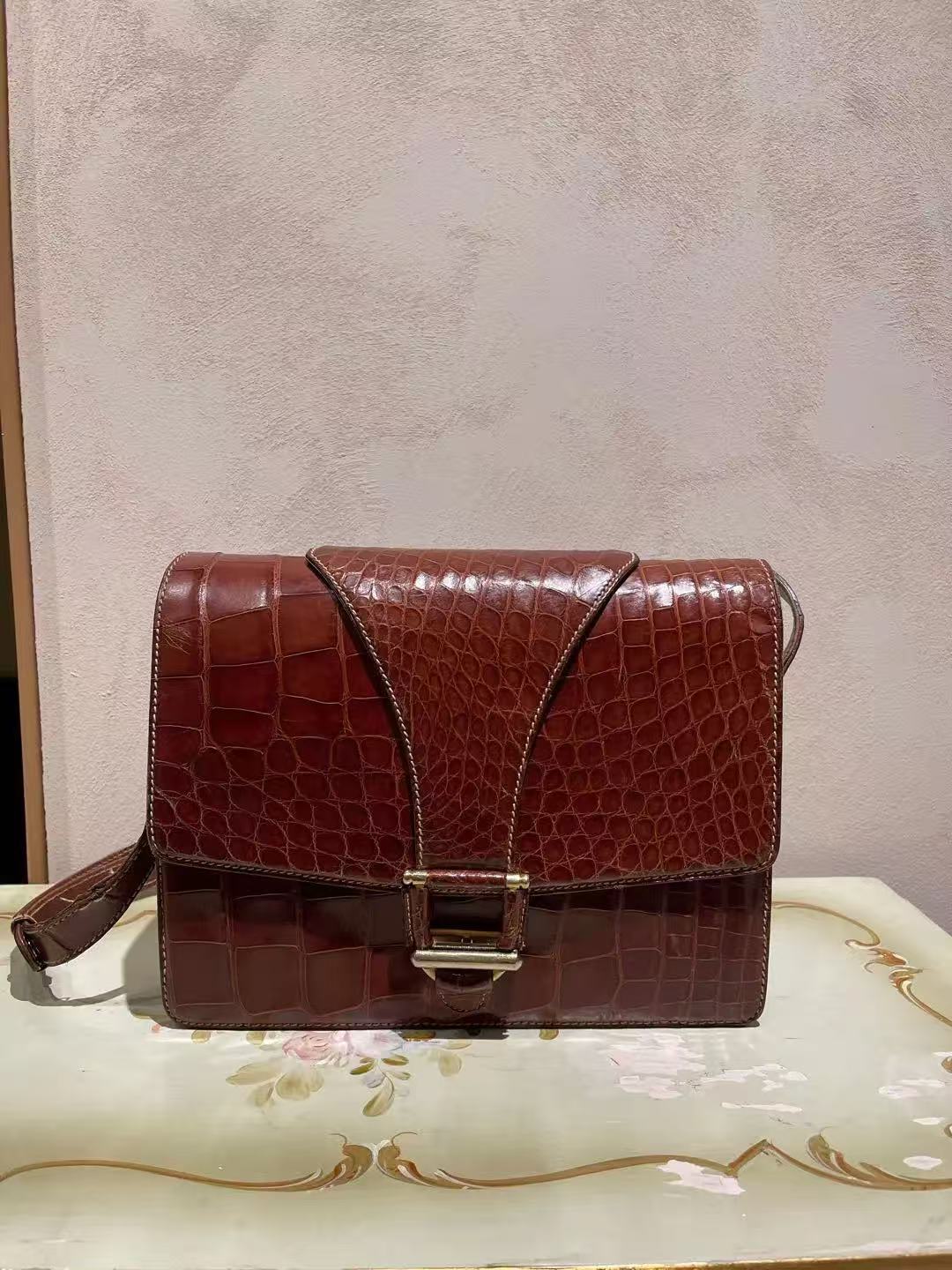 Gucci Vintage 1986 Borsa a Tracolla in Pelle di Coccodrillo