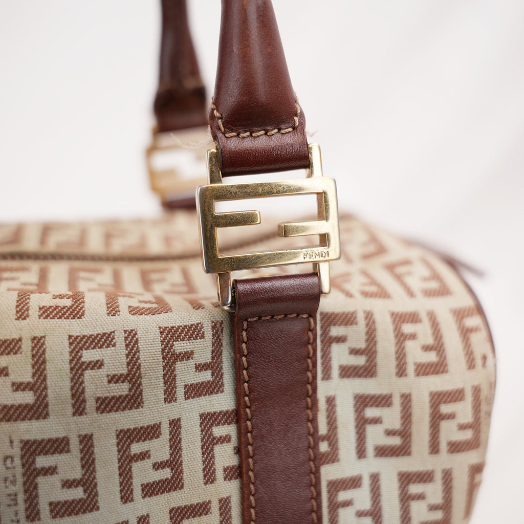 Fendi Zucchino Boston Bag Vintage in Tela Monogram e Pelle Marrone