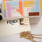 Fendi Nano Baguette Charm Grezzo Multicolor in Tela Ricamata FF con Catena