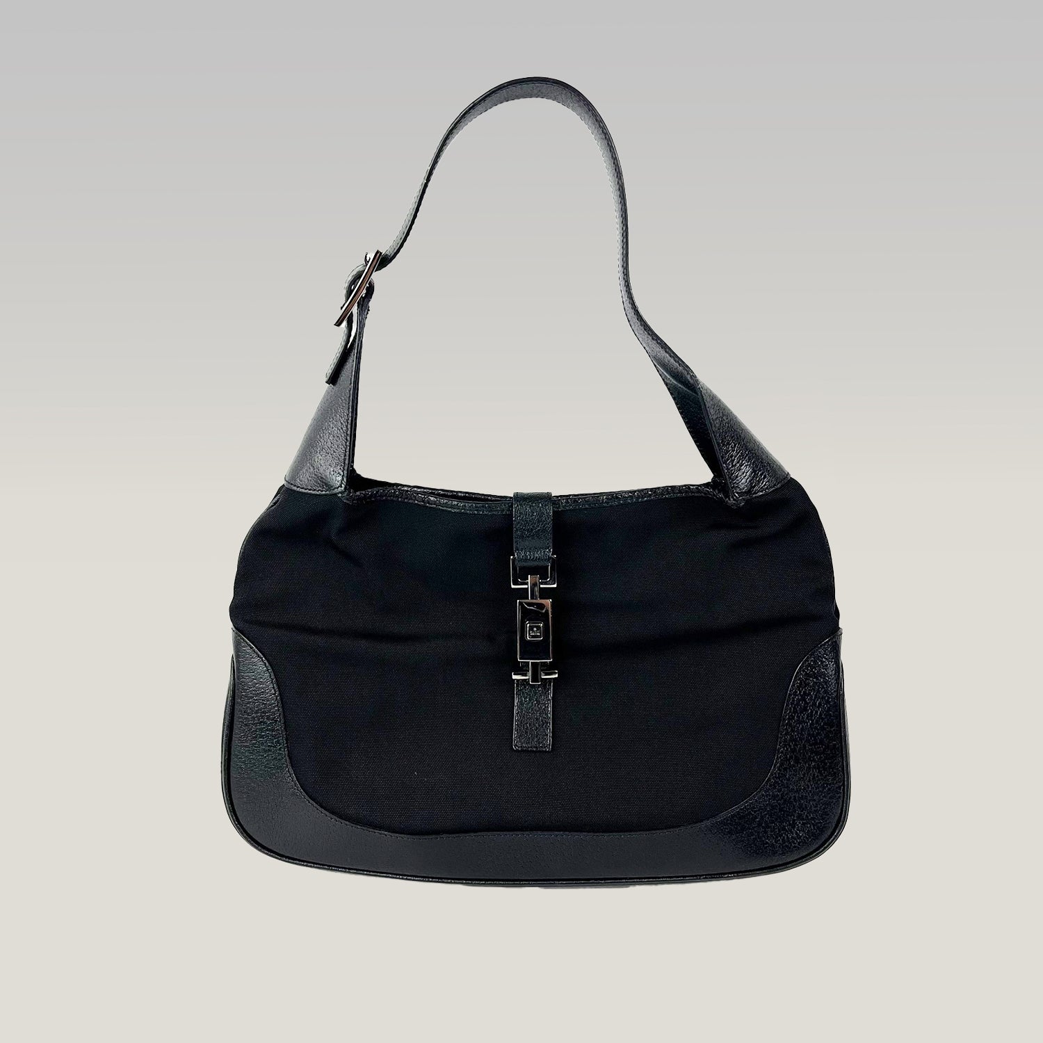 Gucci Jackie Hobo Bag in Black Canvas and Leather with Iconic Closure