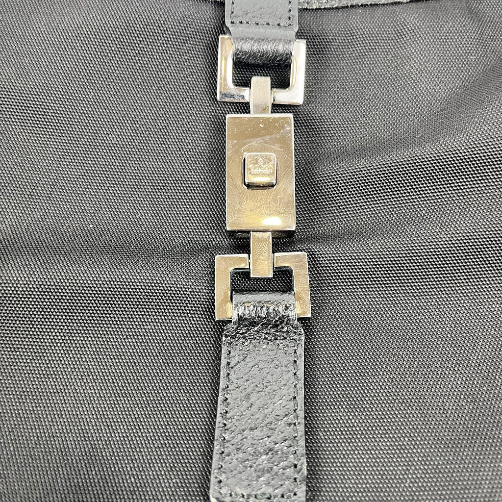 Gucci Jackie Hobo Bag in Black Canvas and Leather with Iconic Closure