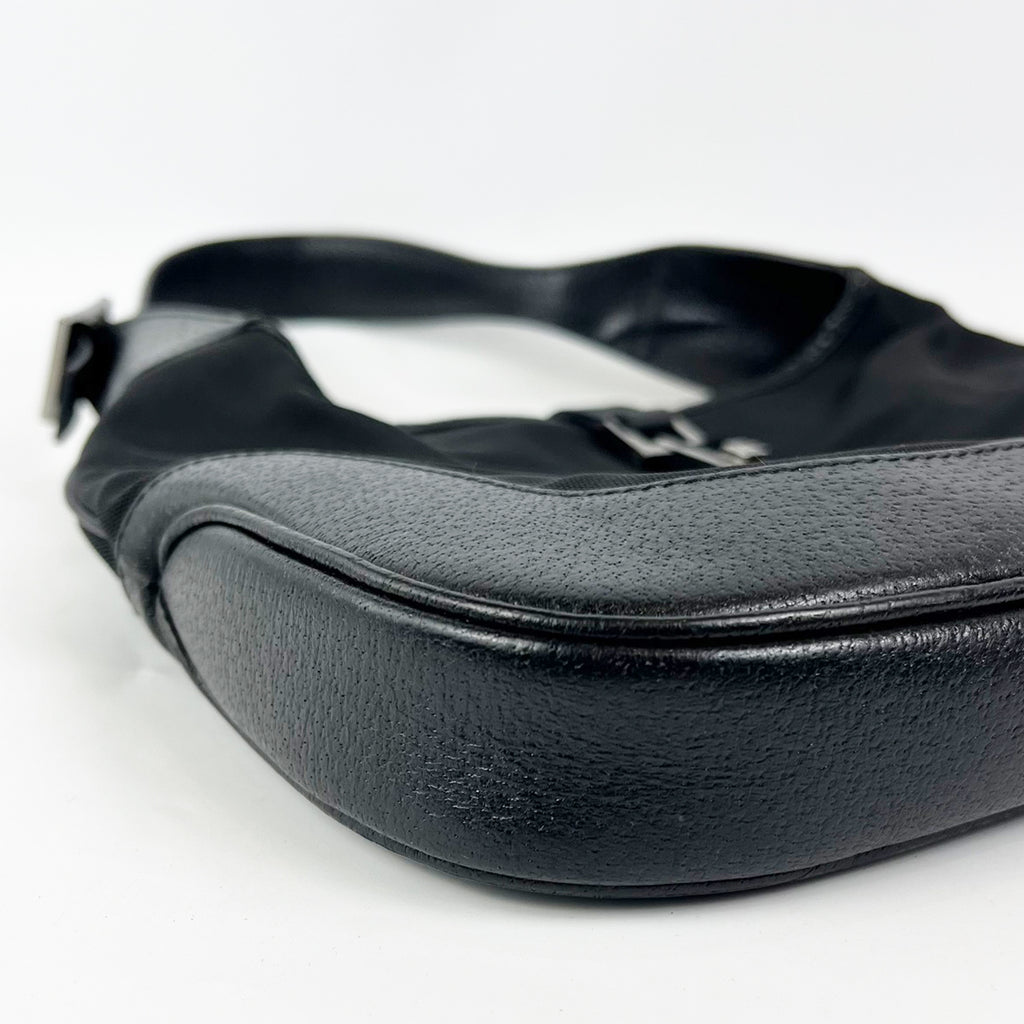 Gucci Jackie Hobo Bag in Black Canvas and Leather with Iconic Closure