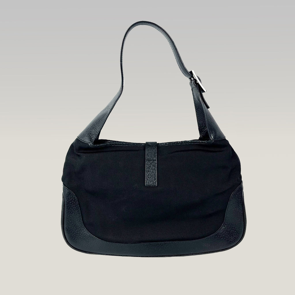 Gucci Jackie Hobo Bag in Black Canvas and Leather with Iconic Closure
