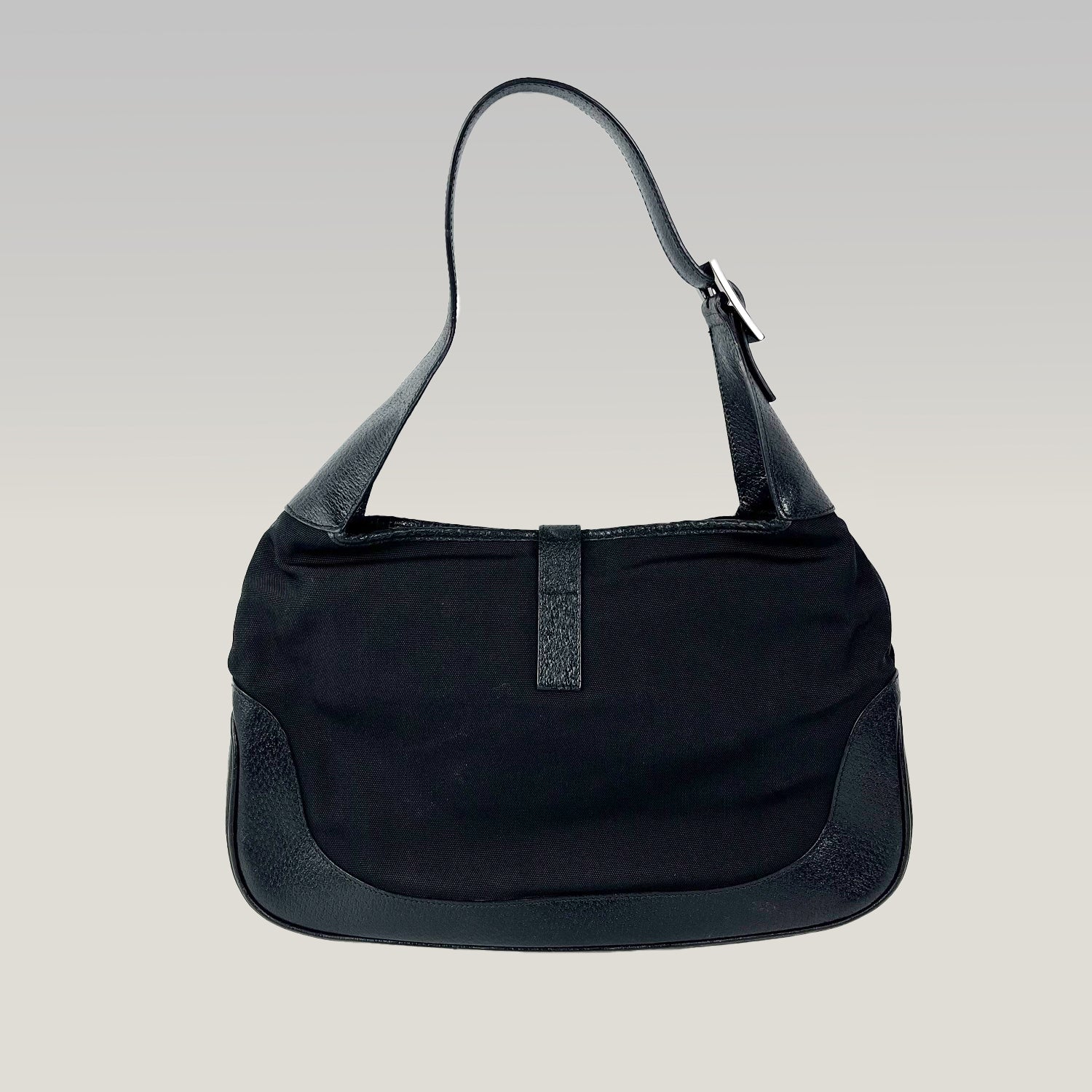 Gucci Jackie Hobo Bag in Black Canvas and Leather with Iconic Closure