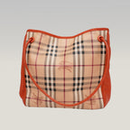 Burberry Borsa a Spalla Nova Check Beige con Dettagli Arancioni in Pelle