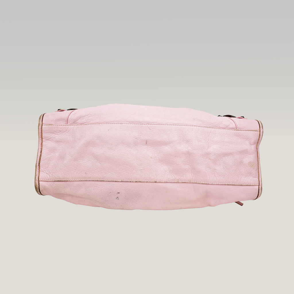Balenciaga borsa City media in pelle rosa con borchie