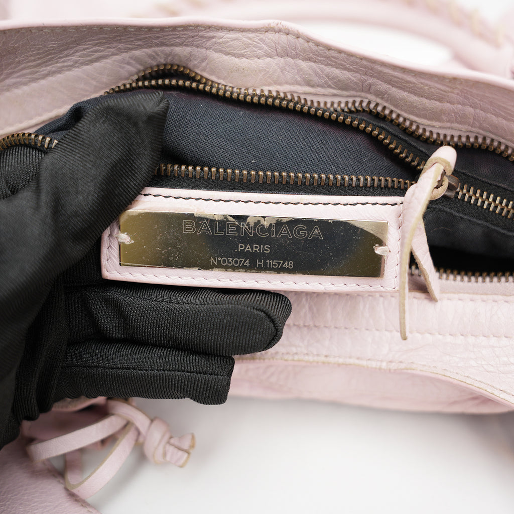 Balenciaga borsa City media in pelle rosa con borchie