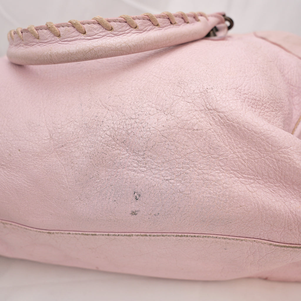 Balenciaga borsa City media in pelle rosa con borchie
