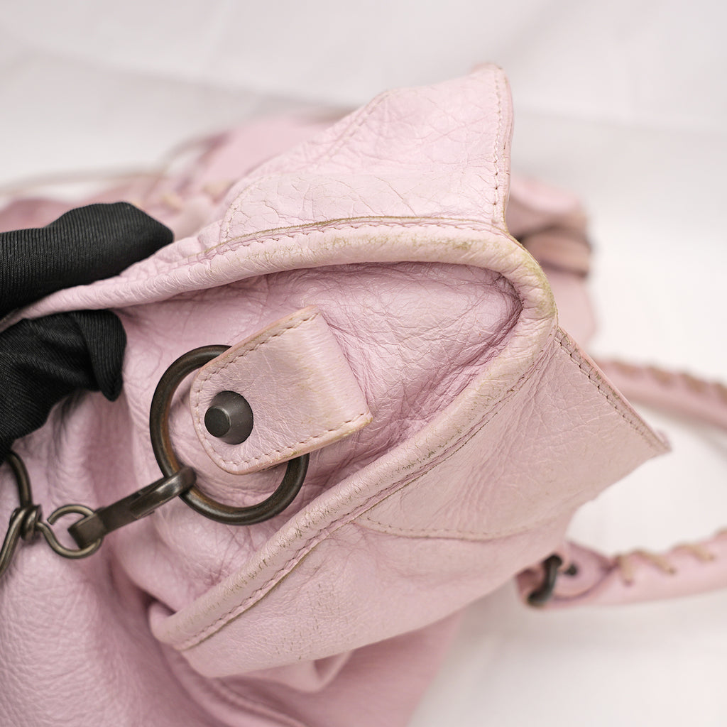 Balenciaga borsa City media in pelle rosa con borchie