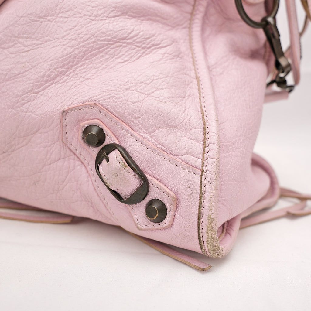 Balenciaga borsa City media in pelle rosa con borchie