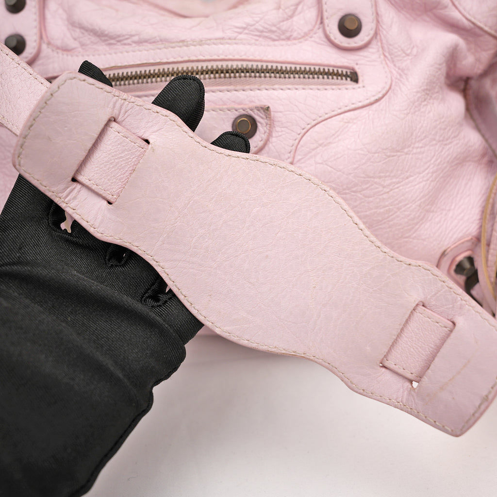 Balenciaga borsa City media in pelle rosa con borchie