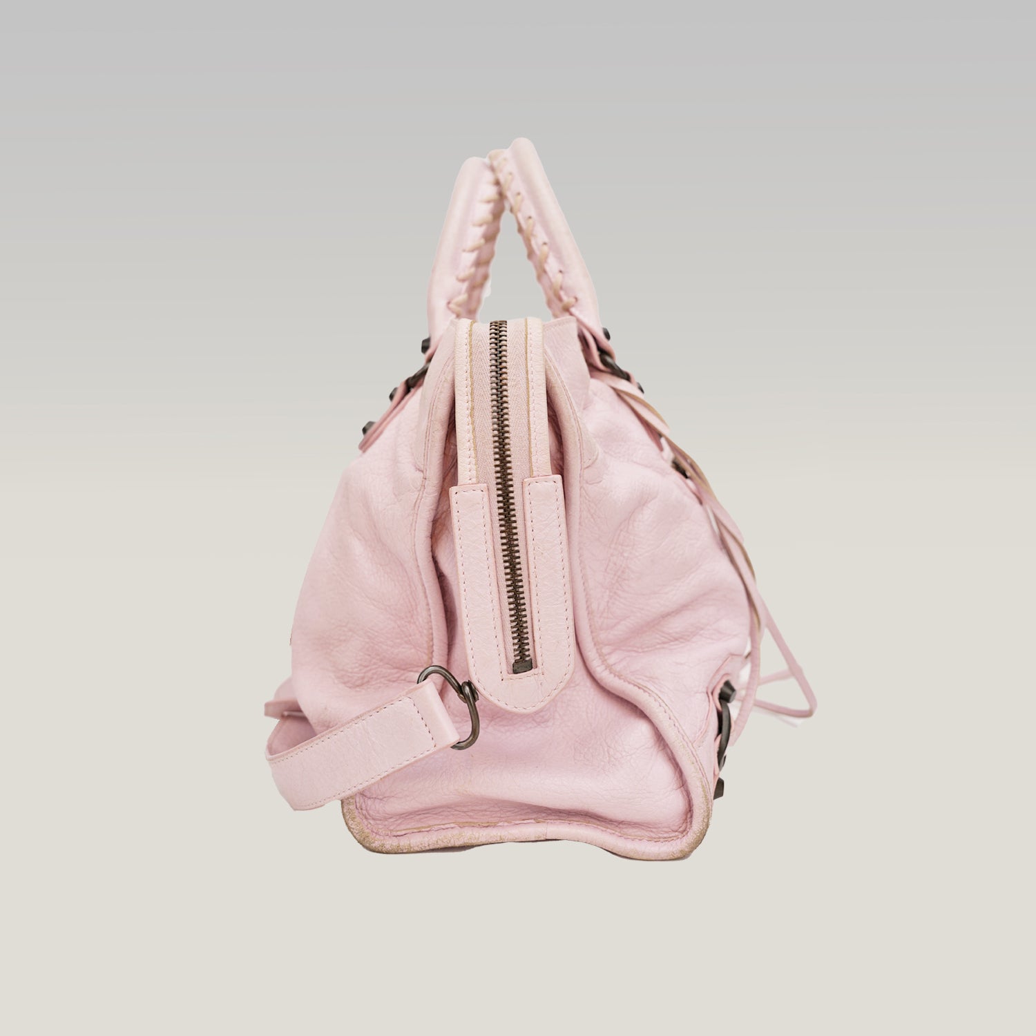 Balenciaga borsa City media in pelle rosa con borchie