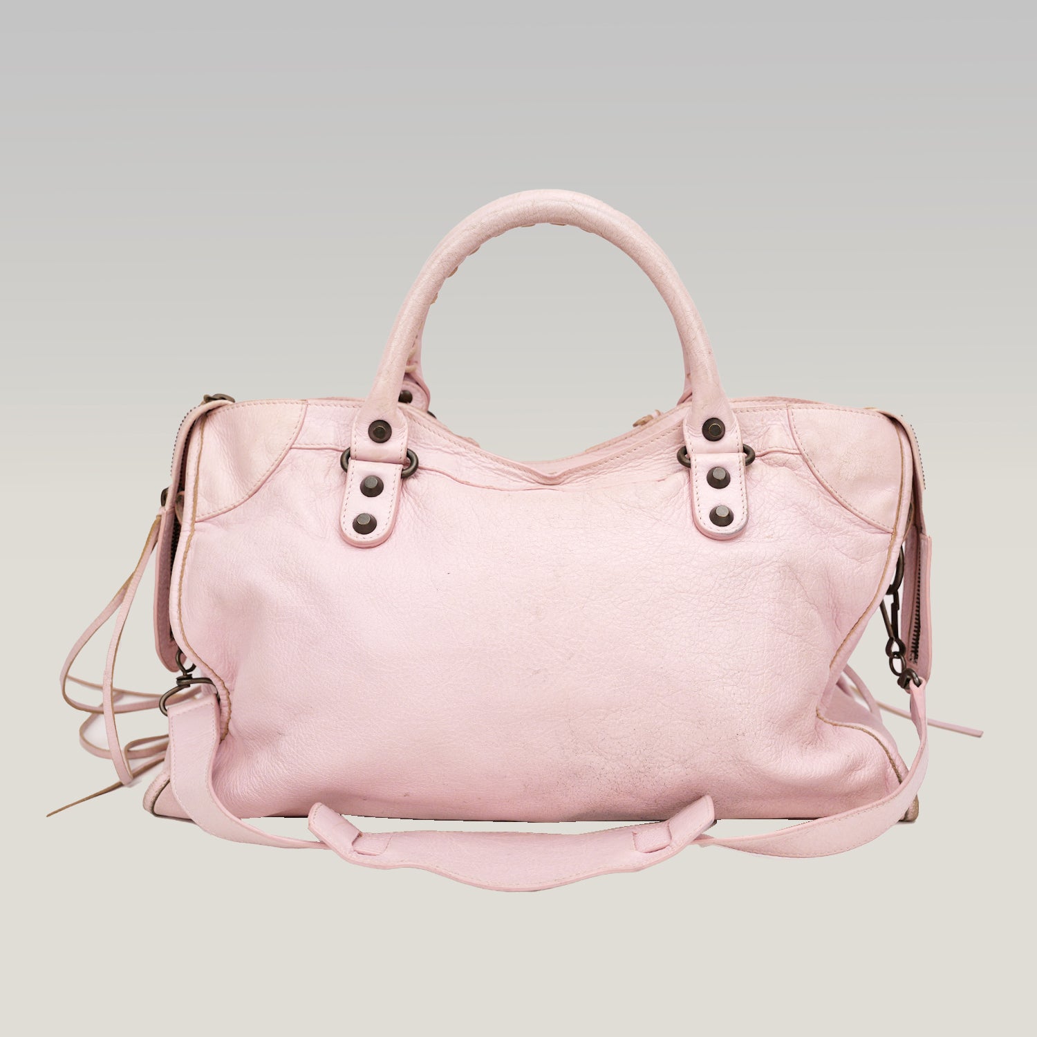 Balenciaga borsa City media in pelle rosa con borchie