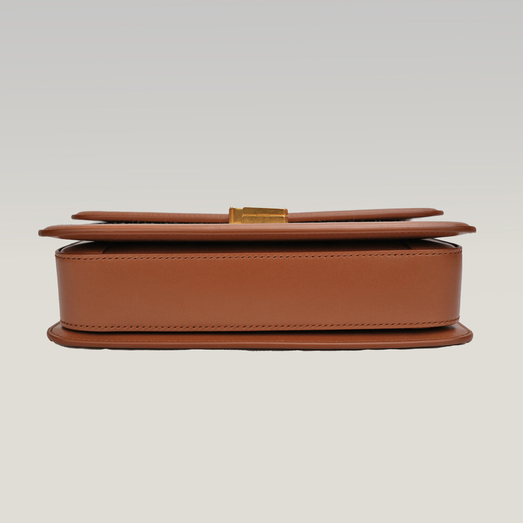 Saint Laurent Solférino in tela beige e pelle marrone