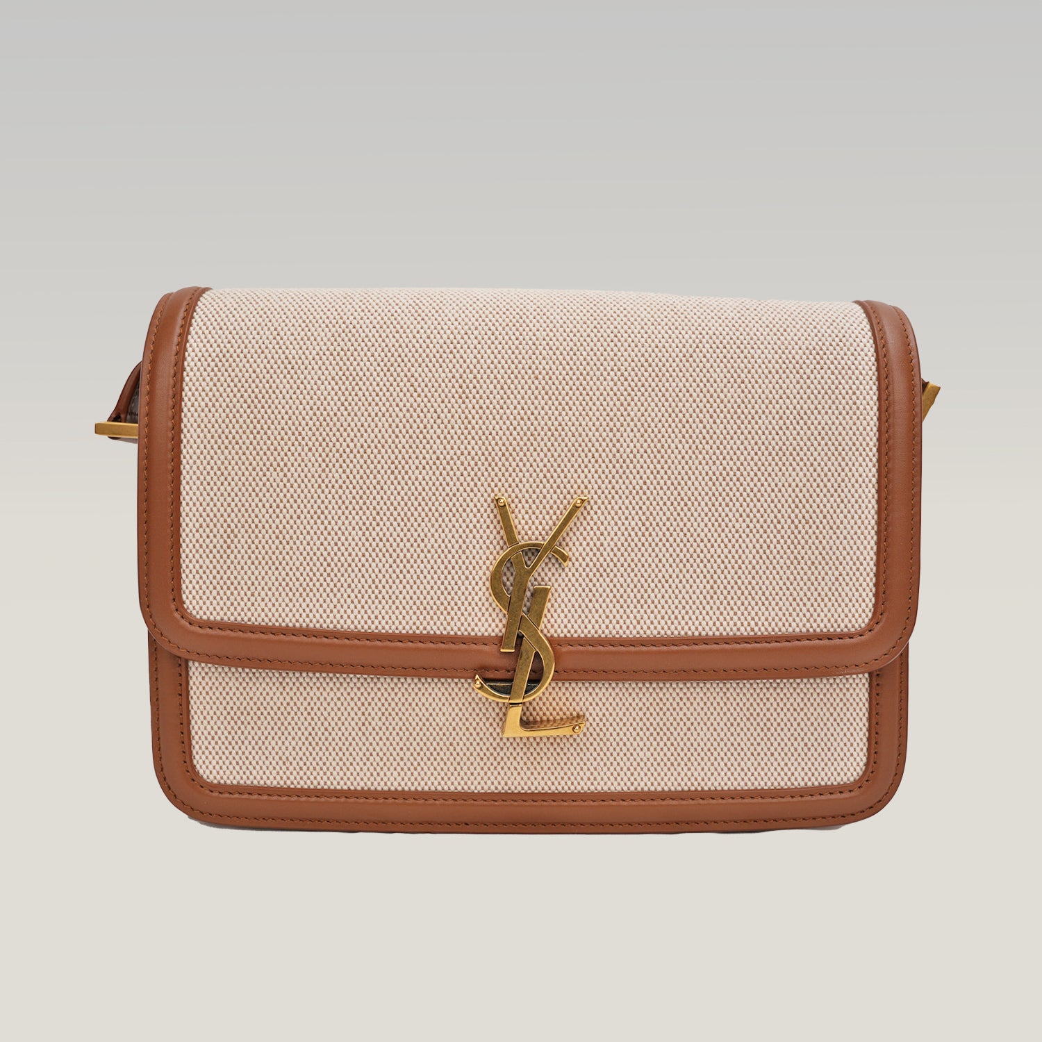 Saint Laurent Solférino in tela beige e pelle marrone