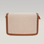 Saint Laurent Solférino in tela beige e pelle marrone