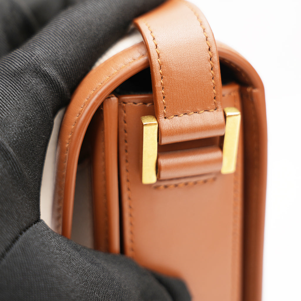 Saint Laurent Solférino in tela beige e pelle marrone