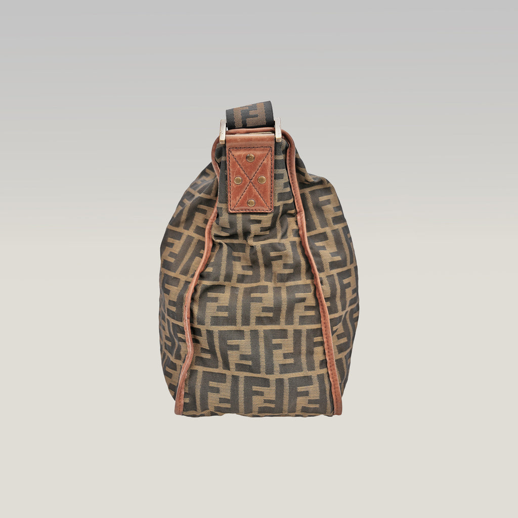 Fendi FF – monogram shoulder bag in brown canvas and leather