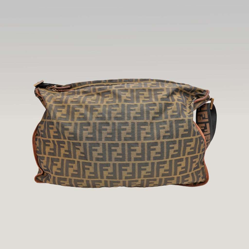 Fendi FF – monogram shoulder bag in brown canvas and leather