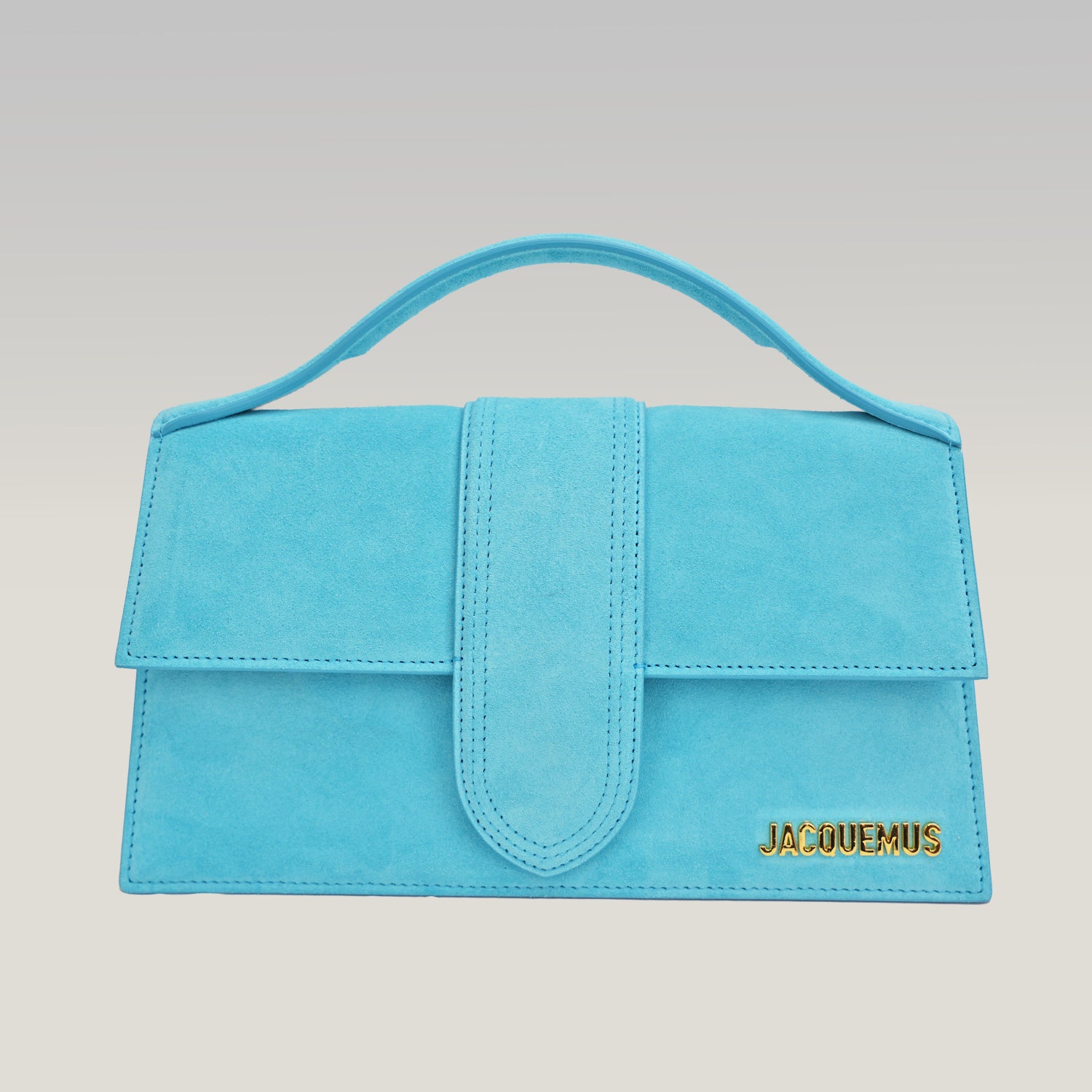 Jacquemus Le Grand Bambino borsa azzurra in suede con logo dorato