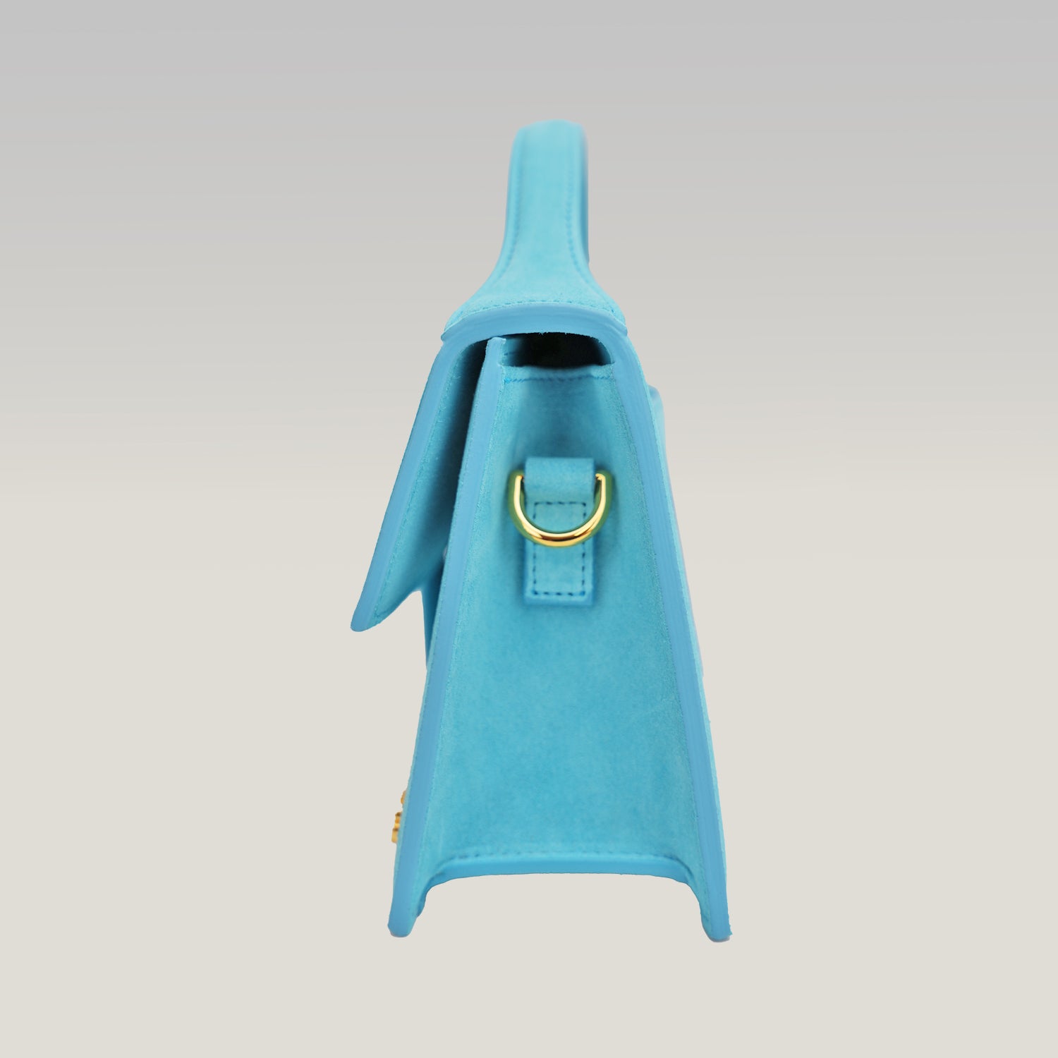 Jacquemus Le Grand Bambino borsa azzurra in suede con logo dorato