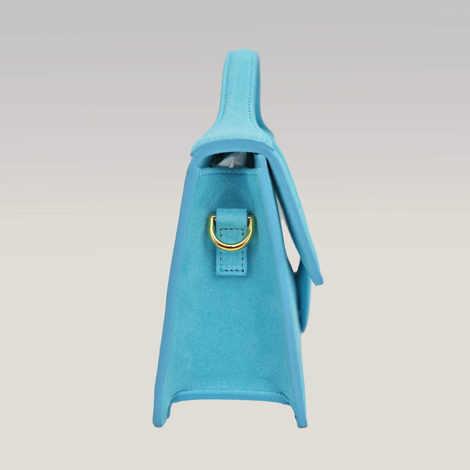 Jacquemus Le Grand Bambino borsa azzurra in suede con logo dorato