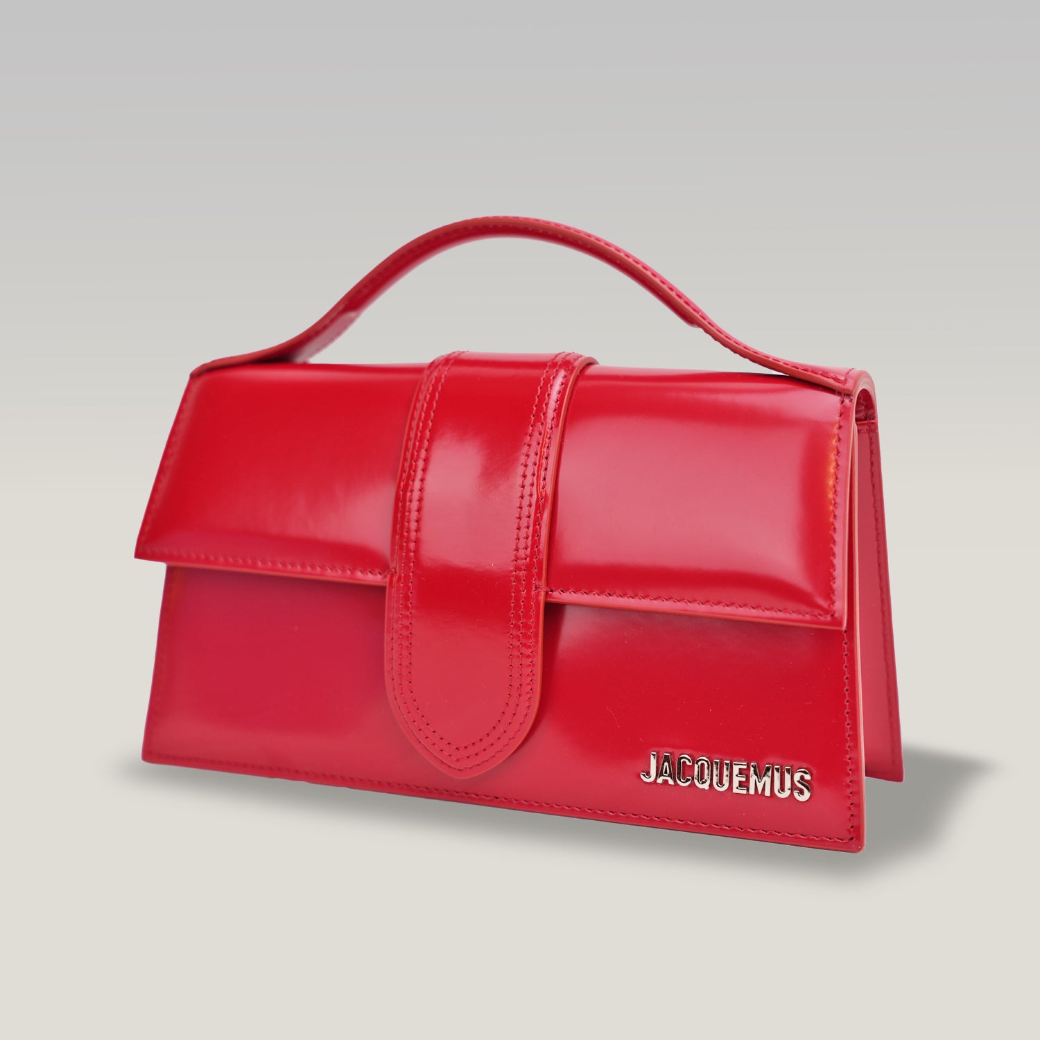 Jacquemus Le Grand Bambino borsa rossa in pelle lucida con logo dorato