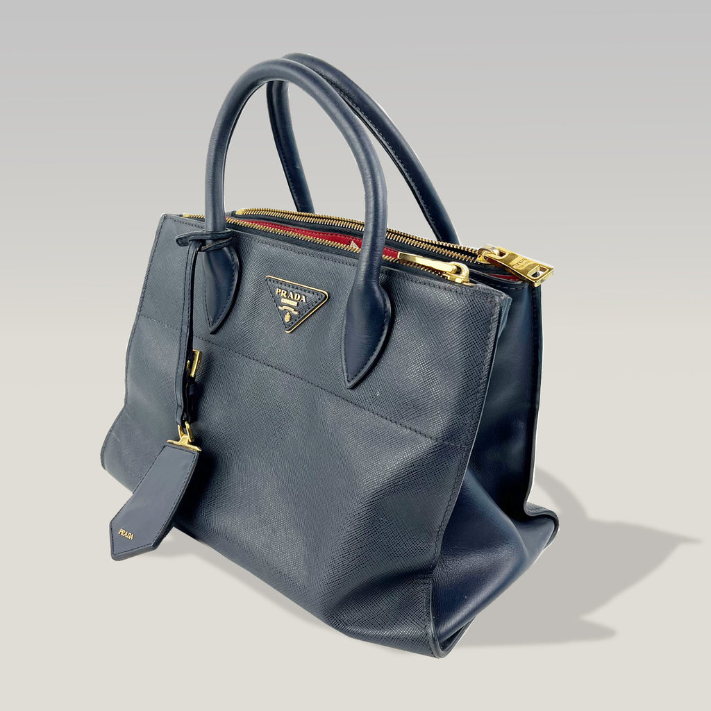 Prada Paradigme City Tote in Pelle Saffiano Blu Navy