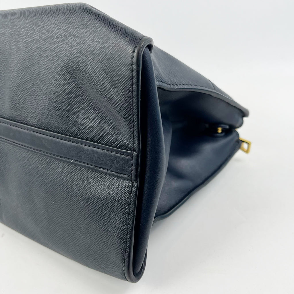 Prada Paradigme City Tote in Pelle Saffiano Blu Navy