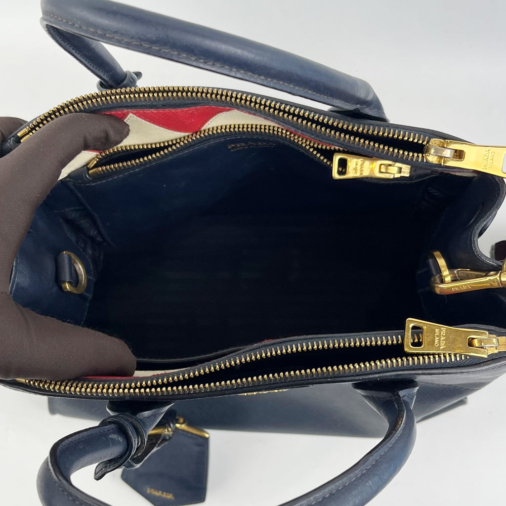 Prada Paradigme City Tote in Pelle Saffiano Blu Navy