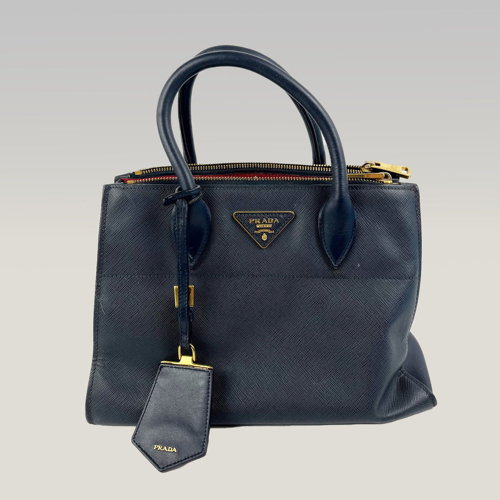 Prada Paradigme City Tote in Pelle Saffiano Blu Navy