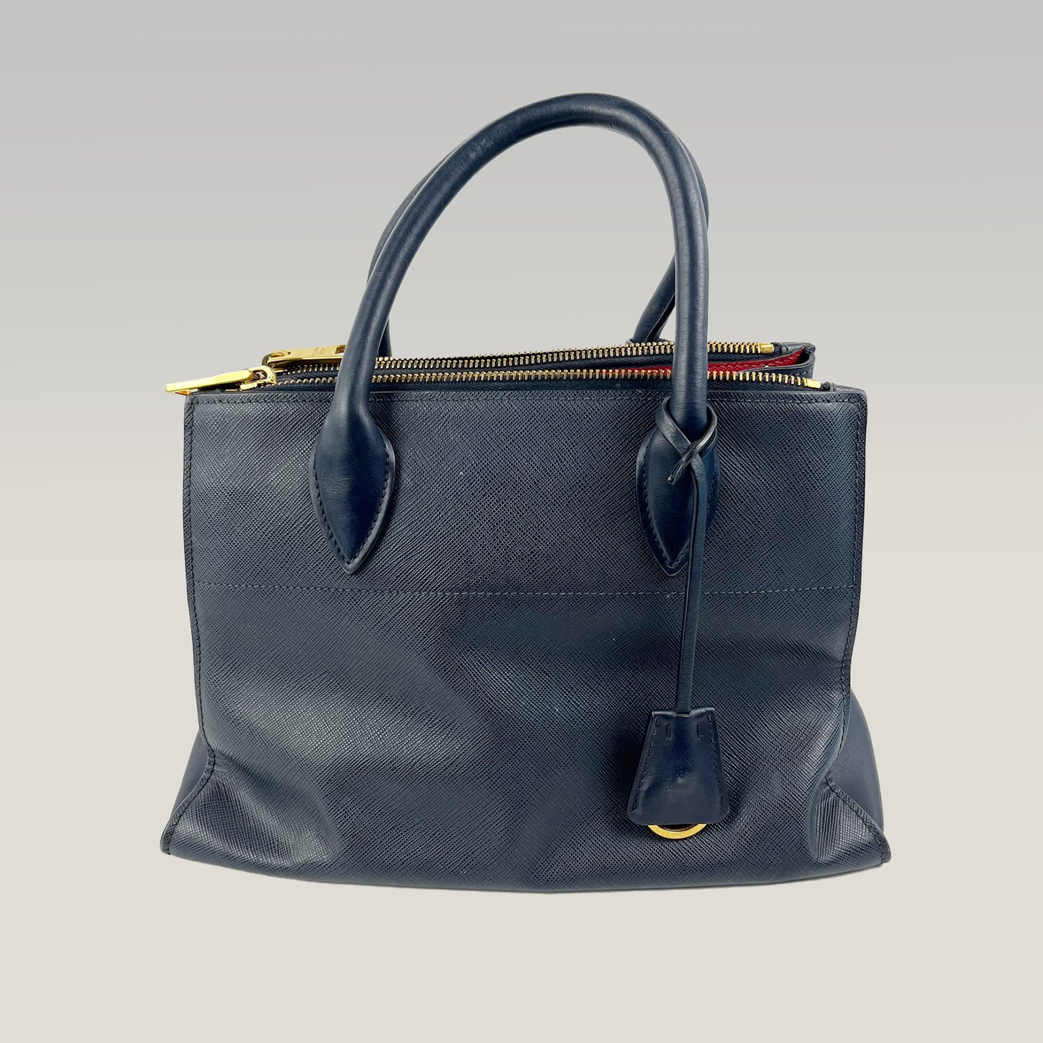 Prada Paradigme City Tote in Pelle Saffiano Blu Navy