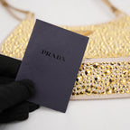 Prada Cleo mini borsa in raso color oro con cristalli