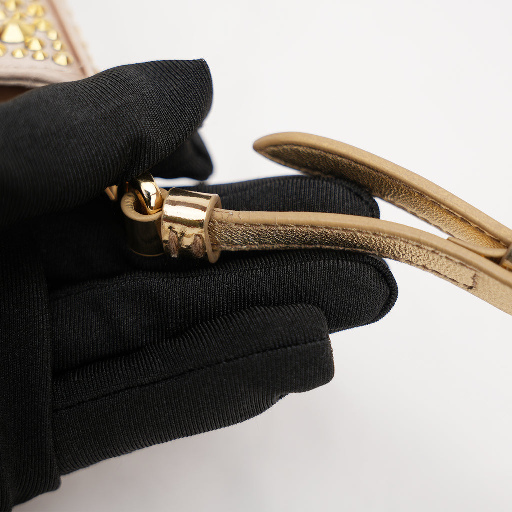 Prada Cleo mini borsa in raso color oro con cristalli