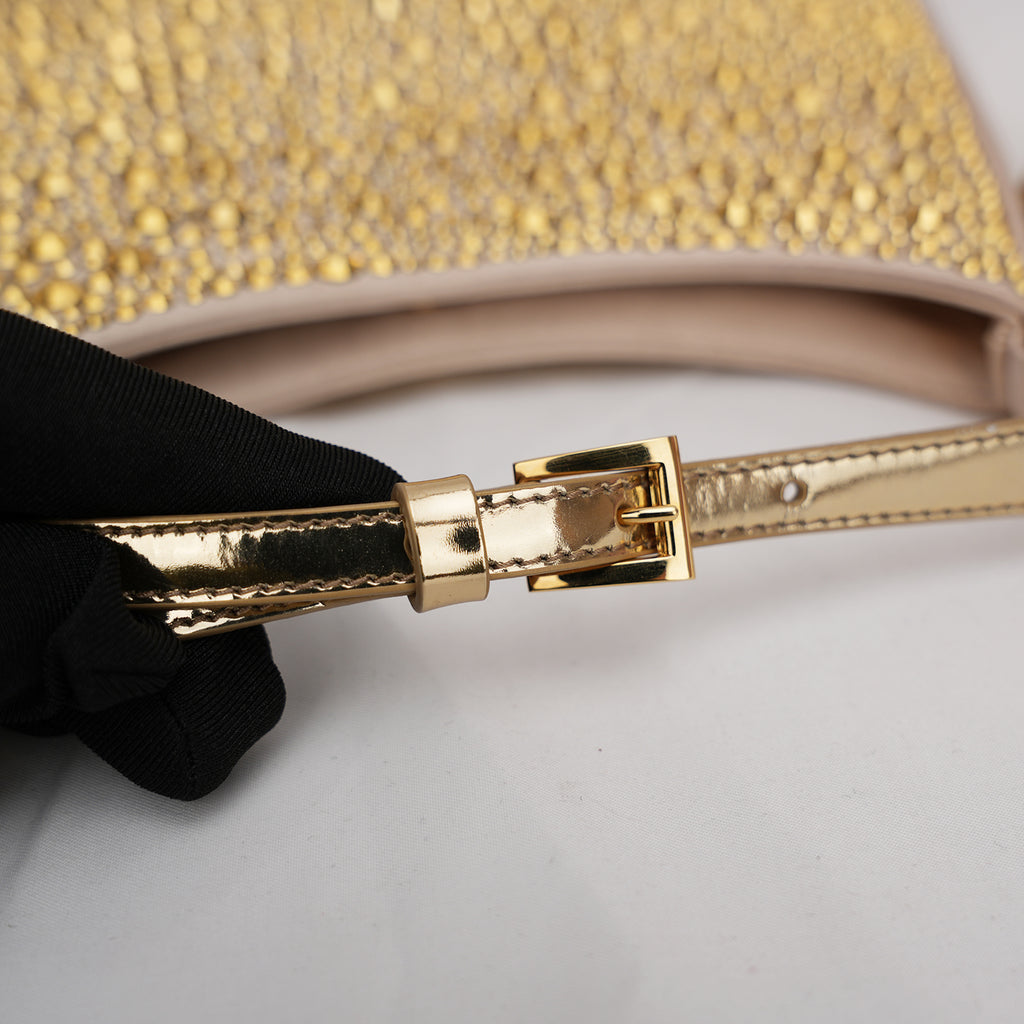 Prada Cleo mini borsa in raso color oro con cristalli