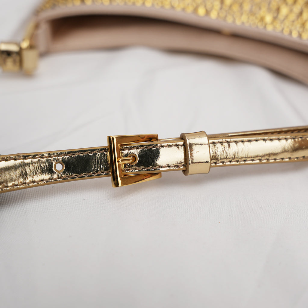 Prada Cleo mini borsa in raso color oro con cristalli