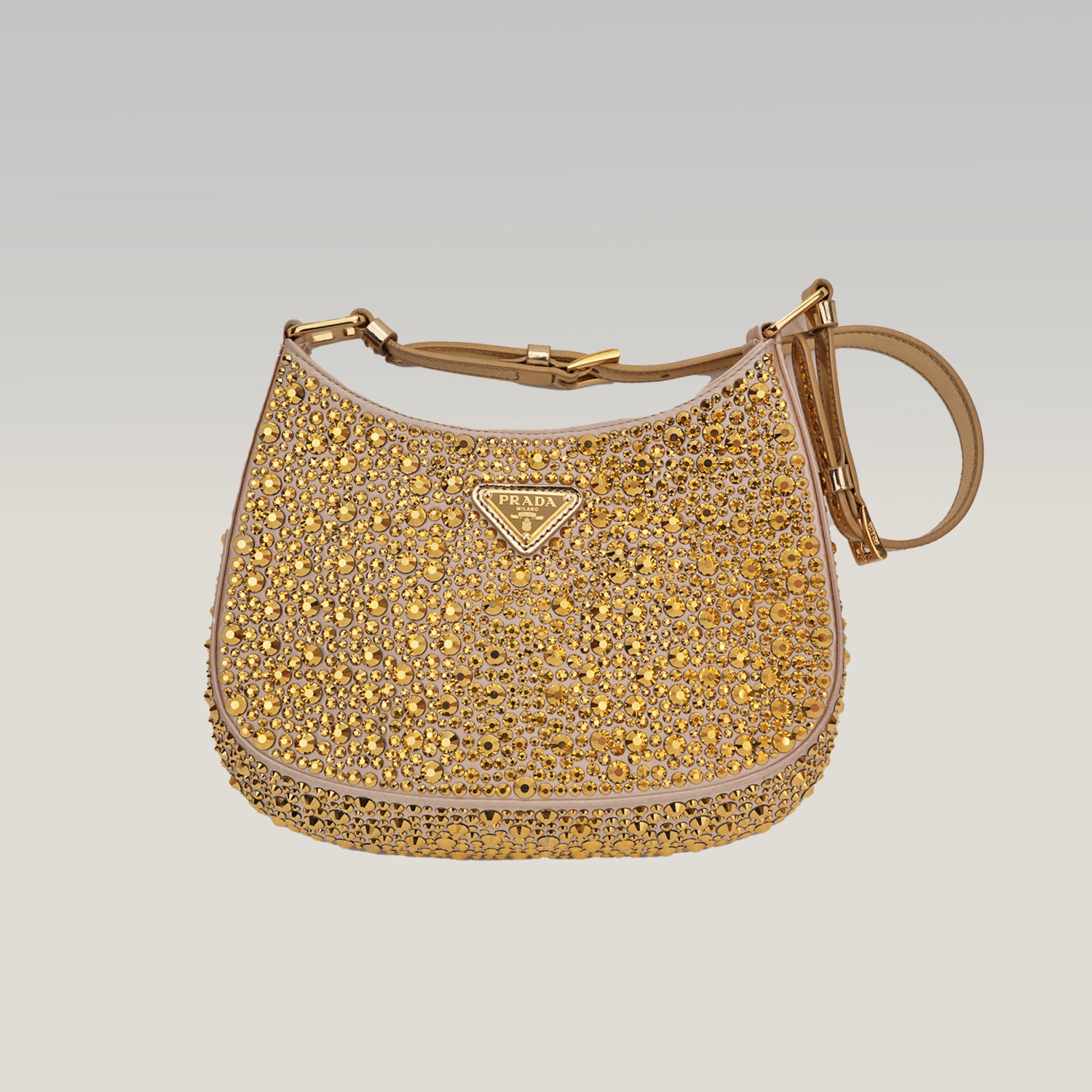 Prada Cleo mini borsa in raso color oro con cristalli