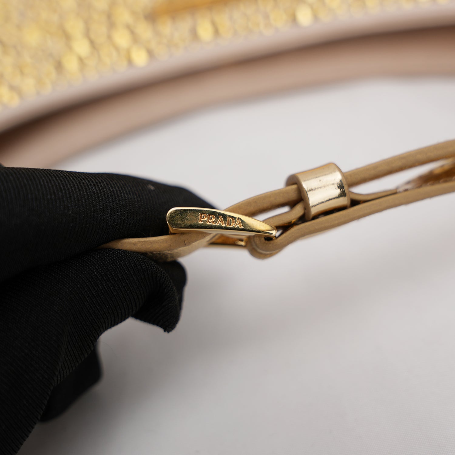 Prada Cleo mini borsa in raso color oro con cristalli