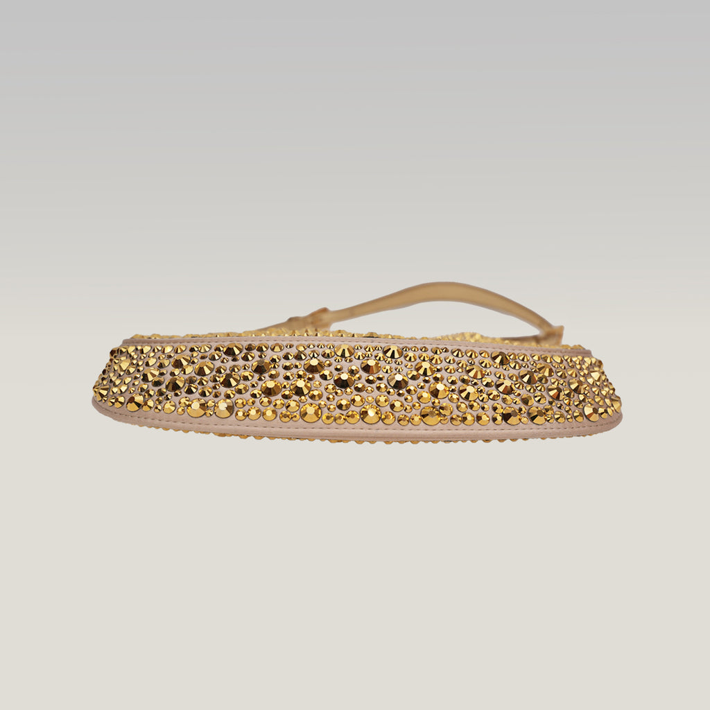 Prada Cleo mini borsa in raso color oro con cristalli