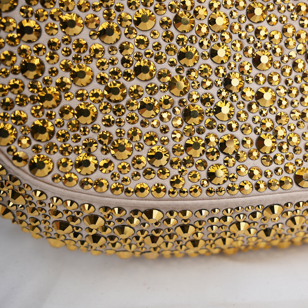 Prada Cleo mini borsa in raso color oro con cristalli