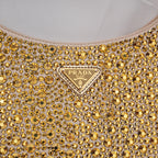 Prada Cleo mini borsa in raso color oro con cristalli