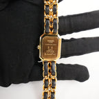 Chanel Première Orologio Nero e Oro con Bracciale a Catena in Pelle e Metallo Dorato
