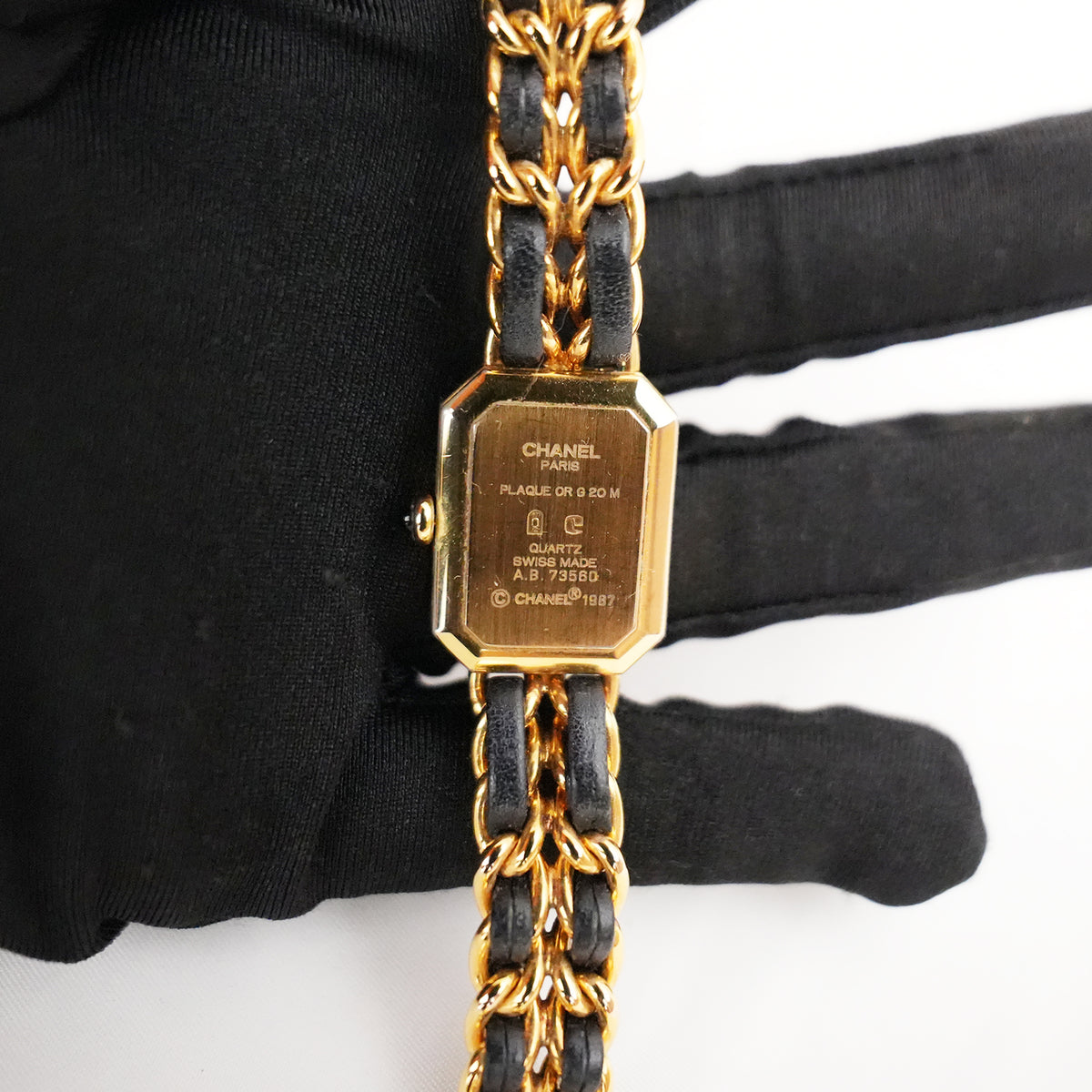Chanel Première Orologio Nero e Oro con Bracciale a Catena in Pelle e Metallo Dorato